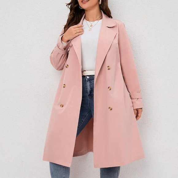 MODA ME COUTURE Jackets & Blazers - Casual Double Breasted Trench Coat Pink